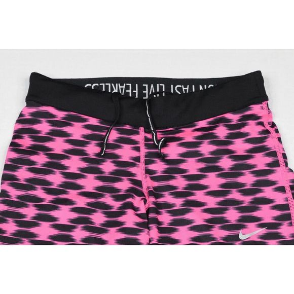 NEW Womens Small NIKE Relay Foldover Running Crop Capris Pink Black 799154-667 - Picture 2 of 3